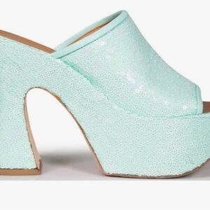 Loewe Sequin Platform Mules in Mint Green